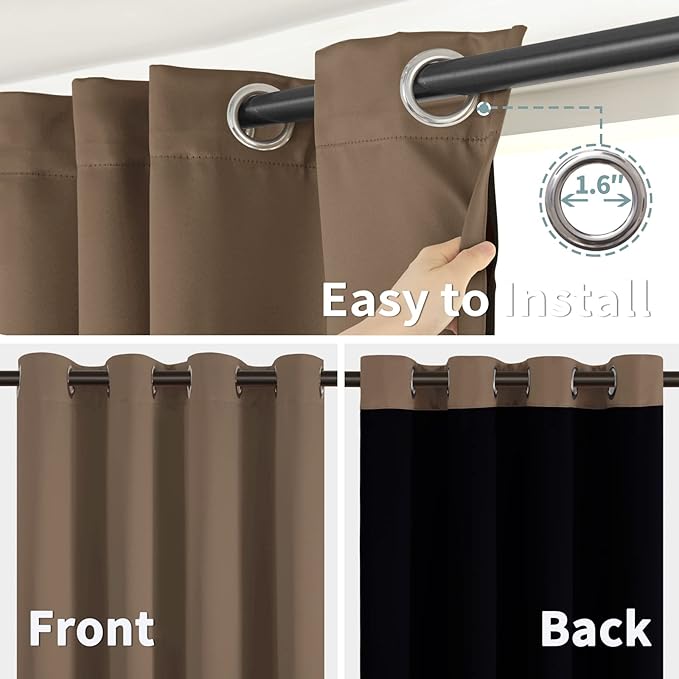 BGment Total Thermal Insulated 100% Blackout Curtains for Bedroom with Black Liner, Double Layer Full Room Darkening Noise Reducing Grommet Curtain (42 x 63 Inch, Taupe, 2 Panels)