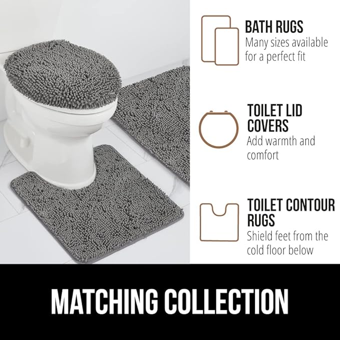 GORILLA GRIP Bath Rug Mat 60x17, Thick Soft Absorbent Chenille, Quick Dry Microfiber Mats, Rubber Backing Washable Shower Floor Rugs, Bathmat Runner, US Designed Bathroom Home Decor Accessories Grey