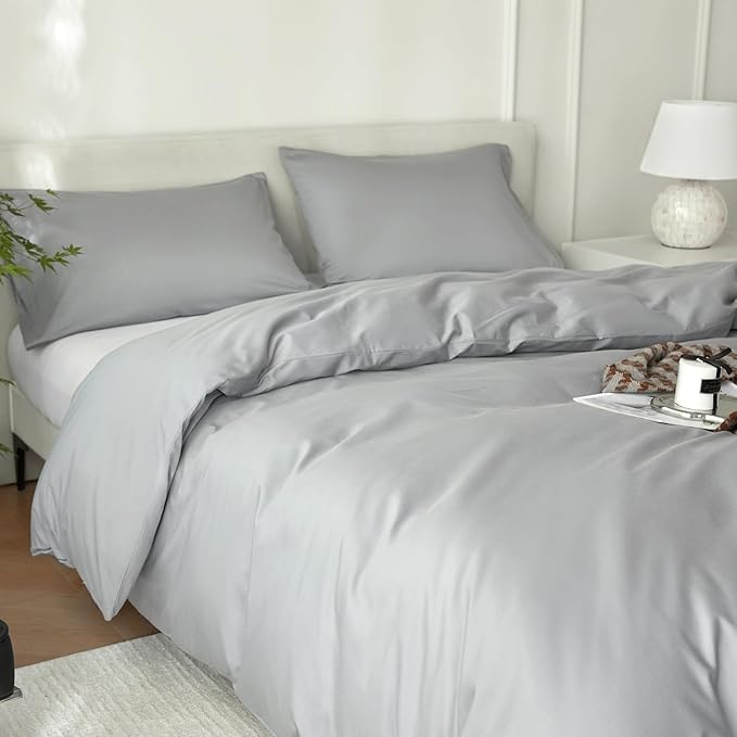 Duvet Cover King,100% Egyptian Cotton Duvet Cover Set,1600 Thread Count Feel Super Soft Comfortable Chic Lightweight 3 PCs Home Bedding Set (Grey,104''x90'')