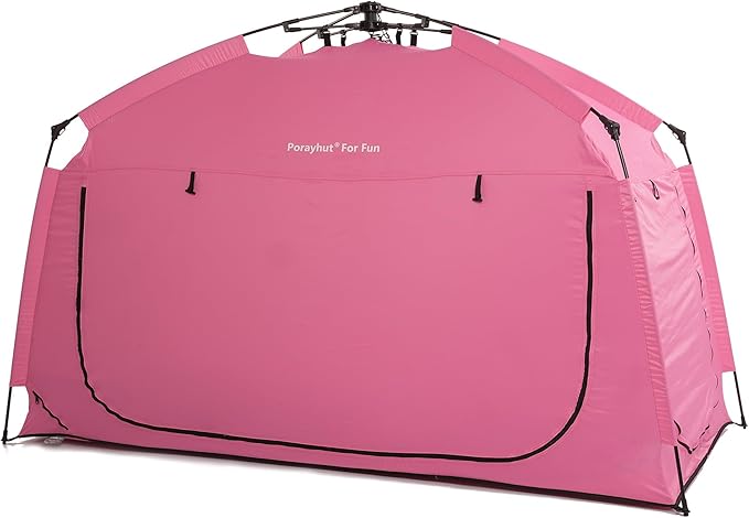 Indoor Instant Privacy Bed Tent for Sleeping,Quick Set-up Bed Canopies,Portable Bed Drapes with Large Space and 3 Doors (Pink, Full)