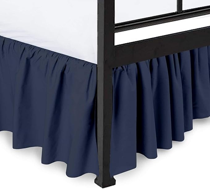 Ruffled Bed Skirt with Split Corners, Navy Blue, Twin 12 Inch Drop Bedskirt, Hotel Quality Brushed Microfiber Wrinkle Free Dust Ruffle Bed Skirt Twin Size