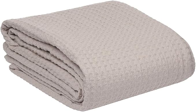 HILLFAIR 100% Combed Cotton Blanket– King Size Bed Blankets– Warm Soft All Season Breathable Lightweight Summer Blankets– Waffle Weave Home Decor Bed Blanket- Khaki King Bed Cotton Blankets/Bedcovers