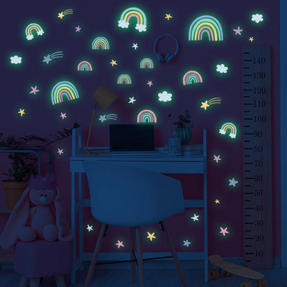 Quanhaigou Rainbow Clouds Stars Glow in The Dark Wall Stickers DIY Home Decor for Kid Boys Girl Bedroom Bathroom Decorations