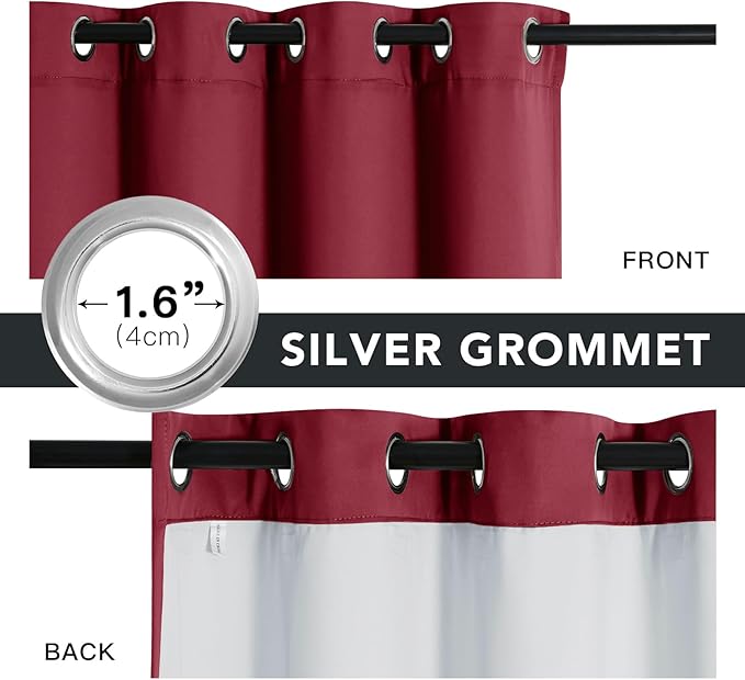 RYB HOME Soundproof & Dust Particle Filtering Curtains 100% Blackout Thermal Insulated Window Treatment Air Filter Drapes for Bedroom Living Room Kids Nursery, Burgundy Red, W52 x L63 inch, 2 Panels