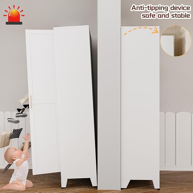 75" Metal Kitchen Pantry Cabinet,White Storage Cabinet with Doors and 5 Adjustable Shelves, Cabinet with 2 Metal Handles,Tall Cabinet for Livingroom,Pantry, Bathroom,Kitchen