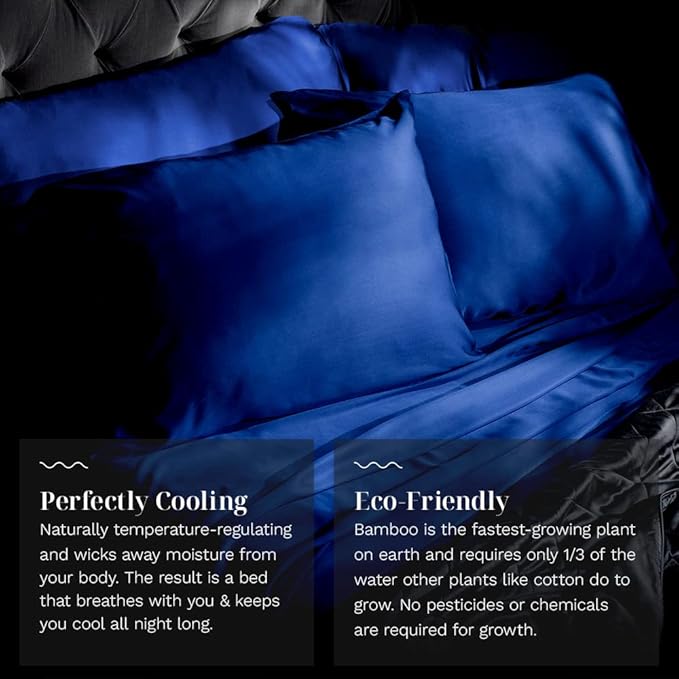 LUXOME Luxury Sheet Set | 100% Rayon (Viscose) from Bamboo | California King - Sapphire | Deep Pockets | 4-Piece Set (Fitted, Flat, 2 Pillowcases)