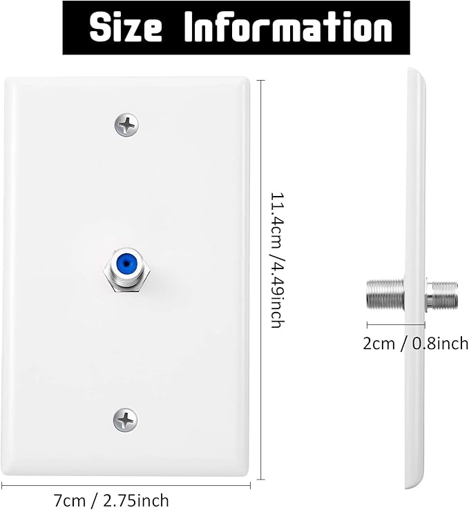 Weewooday 8-Pack White Single Gang F Connector Coax Wall Plates (Blue, 1-Port)