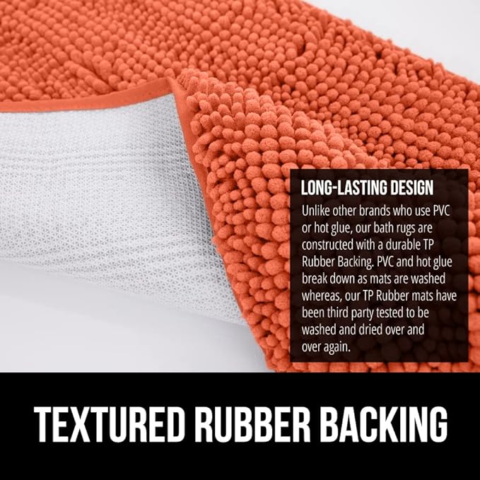 GORILLA GRIP Bath Rug Mat 30x20, Thick Soft Absorbent Chenille, Quick Dry Microfiber Mats, Rubber Backing Washable Shower Floor Rugs, Bathmat Runner, US Designed Bathroom Home Decor Accessories Coral
