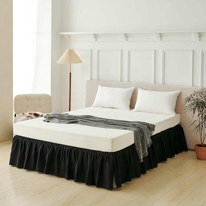 Bed Skirt Queen Size Ruffled Bed Skirt with Split Corners, Queen Bed Skirts 18 Inch Drop with Platform, Black, 18'' Queen