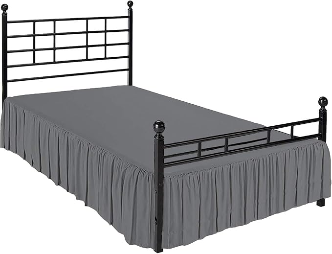 Ruffled Bed Skirt with Split Corners, Dark Grey, Full 16 Inch Drop Bedskirt, Hotel Quality Brushed Microfiber Wrinkle Free Dust Ruffle Bed Skirt Full Size