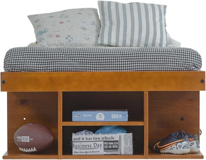 memomad Bali Storage Platform Bed with Drawers (Twin Size, Oak Brown Wood)
