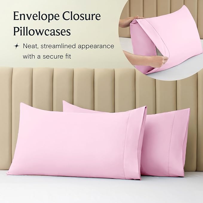 LuxClub 4 PC Sheet Set Bed Sheets Deep Pockets 16" Eco Friendly Wrinkle Free Cooling Machine Washable Hotel Bedding Silky Soft - Powder Pink California King