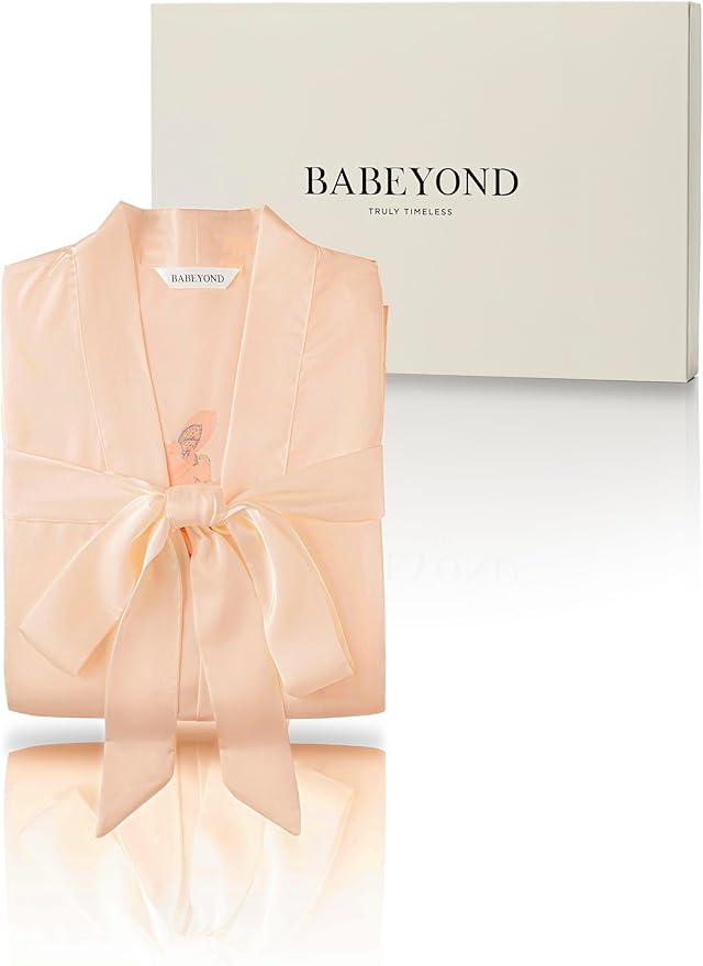 BABEYOND Kimono Robe Cover up with Box Long Floral Satin Sleepwear Silky Bathrobe Bachelorette Robe