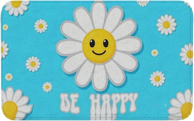 Cute be Happy Daisy Front Welcome Doormat, Anti Slip Floor Mat Dirty Resistant Floor Mat