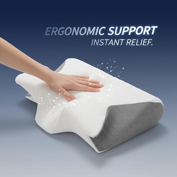 Ergonomic Memory Foam Neck Pillow for Cervical Pain Relief - Orthopedic Contour Support for Back Side & Stomach Sleepers