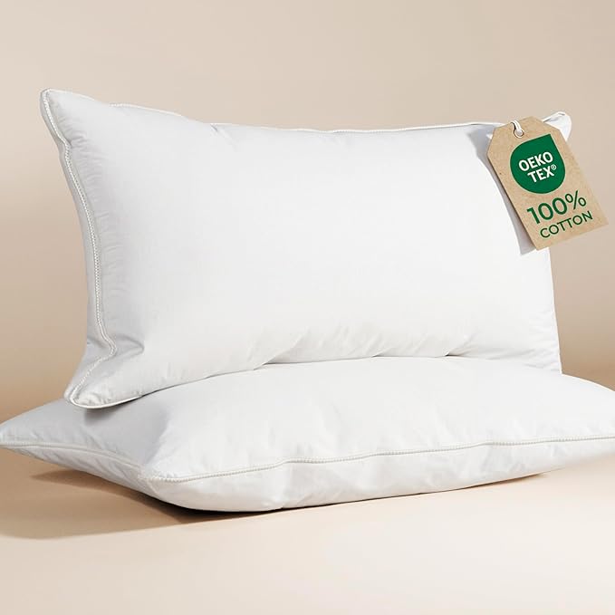 Bed Pillows King Size Set of 2 - 100% Cotton Breathable Cover - Premium Down Alternative for Side Sleepers, Back or Stomach - Soft Luxury Hotel Quality Pillows - Comfy, Cozy & Plush - Oeko-Tex, White