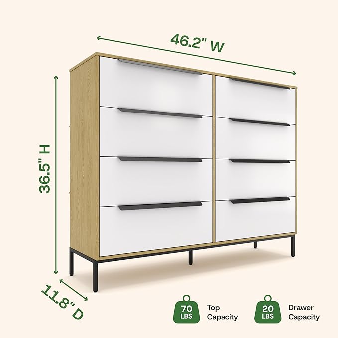 Lira Premium Fabric Dresser - Solid Wooden Frame, 8 Spacious Sag-Proof Drawers with Sleek Metal Handles - Premium & Durable Storage Solution for Your Home (Light Brown)