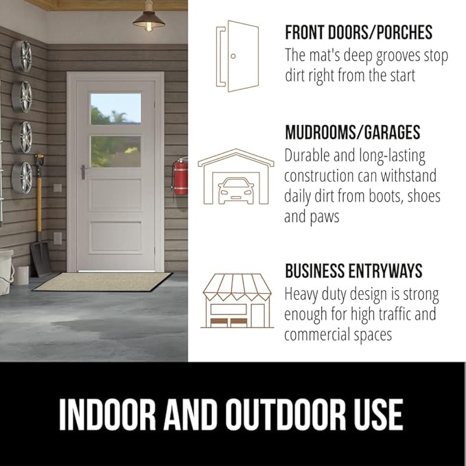 GORILLA GRIP Waterproof Traffic Guard Door Mat, 2 Pack Heavy Duty Entryway Mats, Strong Rubber Back Commercial Utility Rugs for Office Hallway, Garage Floor and Home, Low Profile Carpet, 35x23, Beige