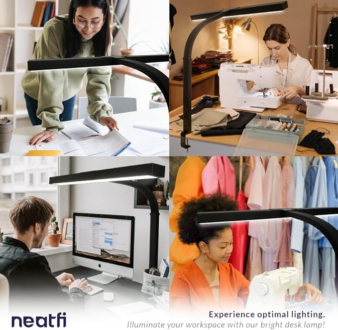 Neatfi 3000 Lumens Flex LED Desk Lamp with Clamp, Dimmable, 5 Adjustable Brightness Levels & 5 Light Modes, Memory Function, Eye-Caring & Flexible Lamp for Home & Office (31.5 Inches, Black)