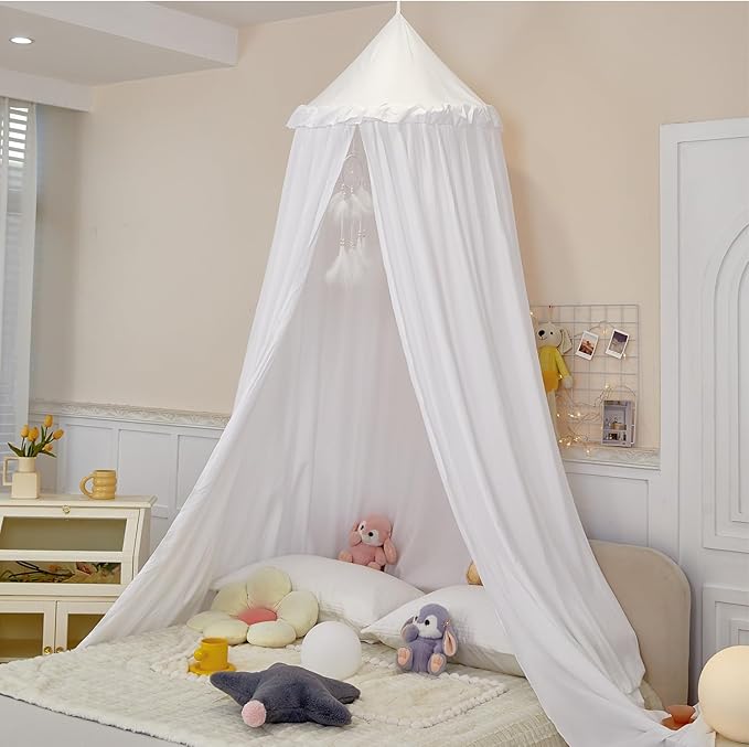 dix-rainbow Princess Decor Canopy for Kids Bed, Soft and Durable Bed Canopy for Girls Room Tent Canopy Dreamy Mosquito Net Bedding, Children Reading Nook Canopies Indoor (White)