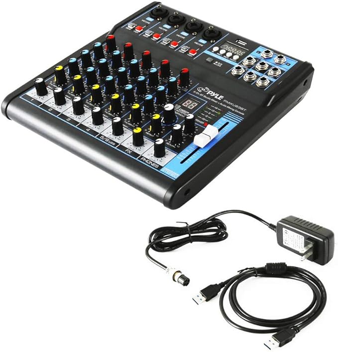 Pyle 6-Channel Professional Audio Mixer - USB - Bluetooth - 48V Phantom Power - Digital MP3 Input - FX 16-Bit DSP - Desk System Interface - PMXU63BT