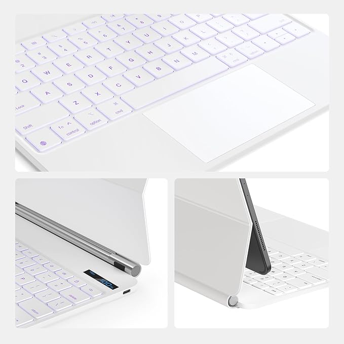 for iPad Pro 13 inch case 2024 with Keyboard M4,Magnetic Attach,Multi-Gesture Trackpad,7-Color Backlit,Shortcut Keys,Auto Sleep/Awake,Magic Keyboard for iPad Pro 13-inch M4 2024,White