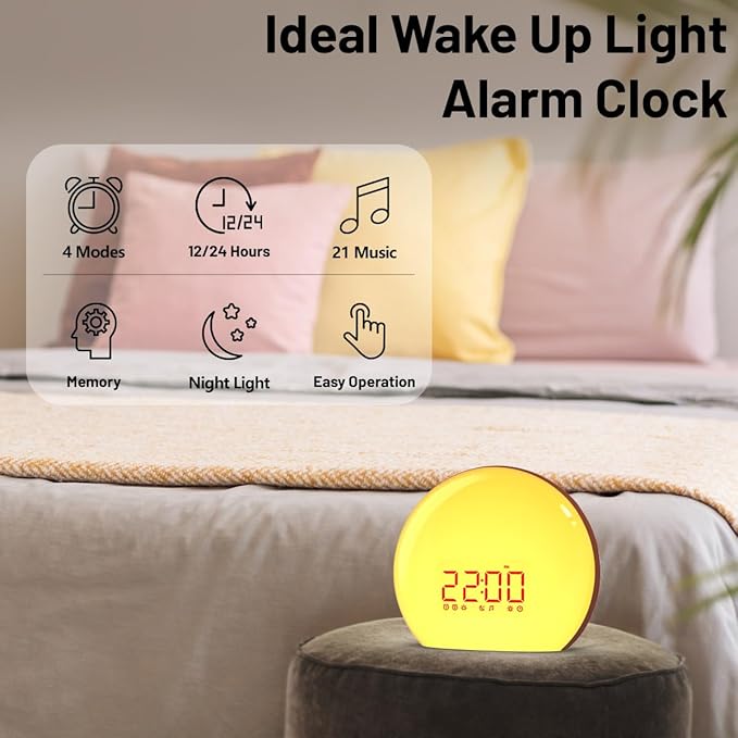 Magicteam Sunrise Alarm Clock Wake Up Clock Natural Sunset Simulation 21 Soothing Sounds Dual Alarm 6 Times Snooze 28 Ringtones Dimmable 12 Colors Night Light 10 Timer Options Adjustable Volume