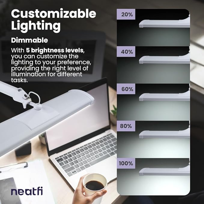 Neatfi 3,500 Lumens Ultra Task Lamp, 26 Inches Metal Lamp, Dimmable, 45W, 270 Pcs SMD LEDs, Desk Light for Home, Office (Non-CCT with Base, White)