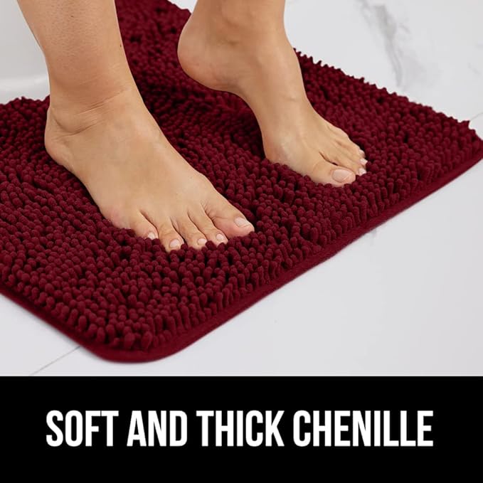 GORILLA GRIP Bath Rug Mat 60x24, Soft Absorbent Chenille, Quick Dry Microfiber Mats, Rubber Backing Washable Shower Floor Rugs, Bathmat Runner, US Designed Bathroom Home Decor Accessories Burgundy