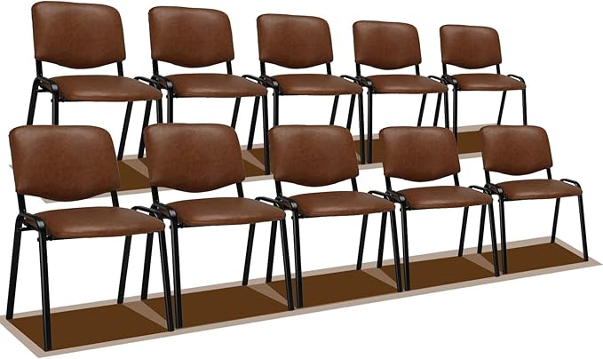 VINGLI Rustic Waiting Room Chairs: 10-pack PU Stackable Church & Office Chairs for Conference Room, Reception, & Lobby