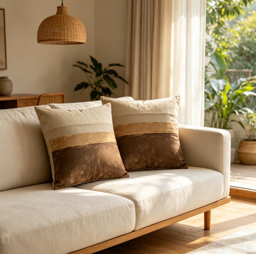 Linen Throw Pillow Covers Set of 2, 18x18in Stripe - Image 5