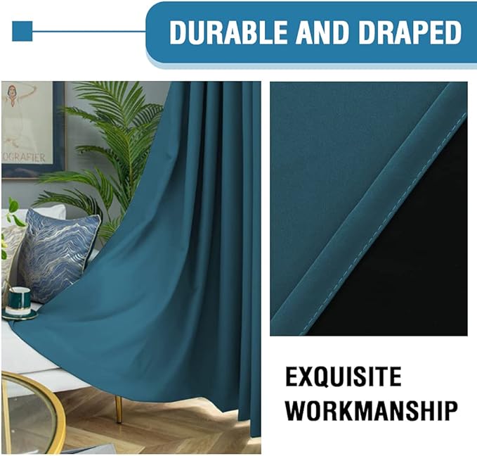 H.VERSAILTEX 100% Blackout Curtains for Bedroom Thermal Insulated Curtains & Drapes Blackout Curtains 63 Inches Long Rod Pocket Curtains for Living Room with Black Liner 2 Panels Set, Dark Teal