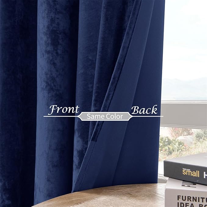 SMILETIME Navy Blue Crushed Velvet Curtains 52x108 inch Luxurious Thermal Insulated Soundproof Drapes for Living Room Bedroom Office Soft and Durable Light-Filtering Window Treatments, 2 Panels