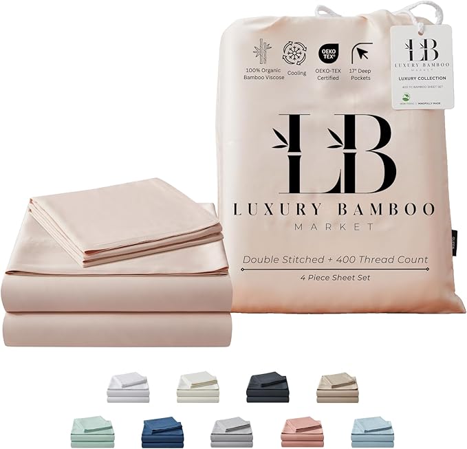 Luxury Bamboo Market | King Size Bed Sheet Set | 100% Viscose Made from Bamboo | Organically Grown | Ultra Soft | Cooling Sheets for Hot Sleepers | 17" Deep Pocket [Vintage Pink]