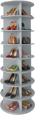 SpaceAid 8 Tier Rotating Shoe Rack Tower, Spinning Shoe Display Lazy Susan, Revolving 360 Shoe Rack Storage Round Carousel, Vertical Handbag Rotate Shoes Closet Organization (8-Tier Gray)