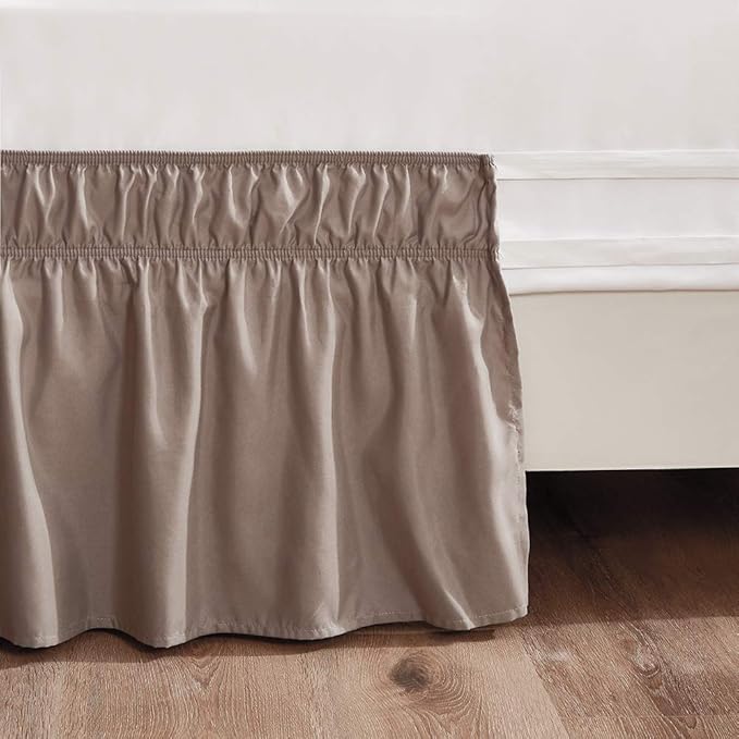 MEILA Wrap Around Bed Skirt Three Fabric Sides Elastic Dust Ruffled 18 Inch Tailored Drop,Easy to Install Fade Resistant-Taupe, Twin/Full