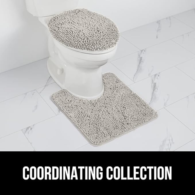 GORILLA GRIP Soft Chenille Bathroom Toilet Lid Cover, Machine Washable Seat Covers, 19.5x18.5, Stays in Place Rubber Backing, Fits Most Round, Elongated and Oblong Lids, Accessories Decor, Light Gray