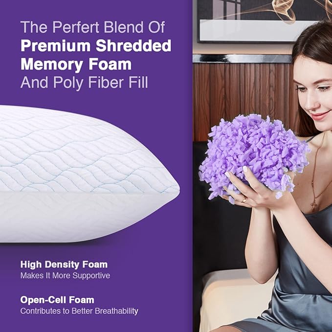 Cooling King Size Pillows Set of 4, Shredded Memory Foam Pillows with Zipper, Adjustable Firmness for Sleeping Cool Cold Pillow for Hot, Side Sleepers,20x36,4 Pack