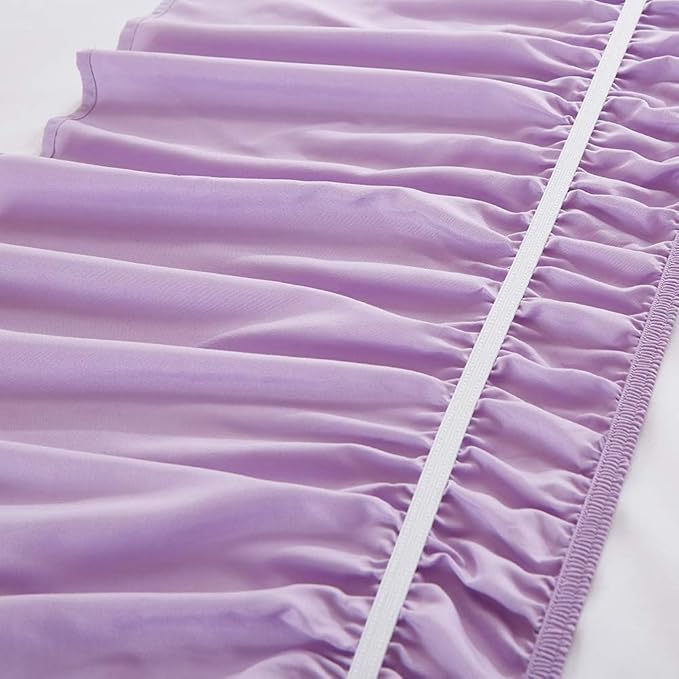 MEILA Wrap Around Bed Skirt Three Fabric Sides Elastic Dust Ruffled 24 Inch Tailored Drop,Easy to Install Fade Resistant-Light Purple, Queen/King