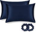 ALASKA BEAR Silk Pillowcase for Hair and Skin, Set of 2 Pure Genuine 22 Momme Mulberry Silk Pillow Cases Queen Size for Bliss Sleep Better Than Poly Satin, Zipper Closure(2pc, Navy)
