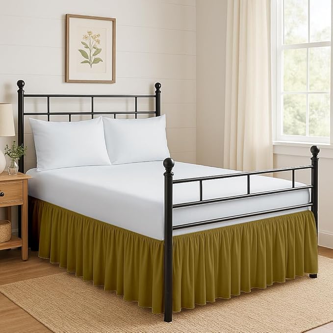 Ruffled Bed Skirt Split Corners with Platform, Tailored Fit Hotel Quality Wrinkle Free Ultra-Soft Microfiber Dust Ruffle, Upto 14 Inch Drop, King, Taupe