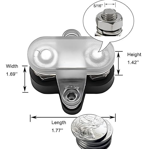 Heart Horse Bus Bar Terminal Block 5/16'' Power Stud Battery Junction Post Distribution Block Insulated with Cover DC 48V 300A for Auto Truck RV Boat (5/16'',Red+Black)