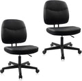 CLATINA Armless Home Office Chair, Small PU Leather Ergonomic Low Back Desk Chair with Lumbar Support and Wheels, Adjustable Height 360° Swivel Rolling Computer Task Chair, Black, 2 Pack