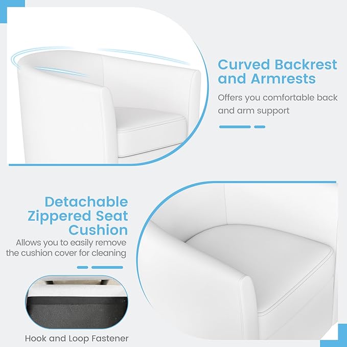 Giantex Swivel Small Accent Chair with Ottoman, Modern Barrel Club Chair w/Footrest, Curved Backrest & Armrests, Removable Seat Cushion, Swivel Single Sofa Arm Chair for Living Room, Bedroom(Creamy)