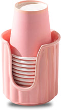 TANEW Kid Ceramic Bathroom Cup Dispenser with Stylish Vertical Stripes - Dixi Cup Dispenser & Mouthwash Cup Holder Holds 3oz Paper Cups for Rinsing Cups on Bathroom Vanity Countertops Glossy Rosepink