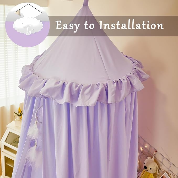 dix-rainbow Princess Decor Canopy for Kids Bed, Soft and Durable Bed Canopy for Girls Room Tent Canopy Dreamy Mosquito Net Bedding, Children Reading Nook Canopies Indoor (Purple)
