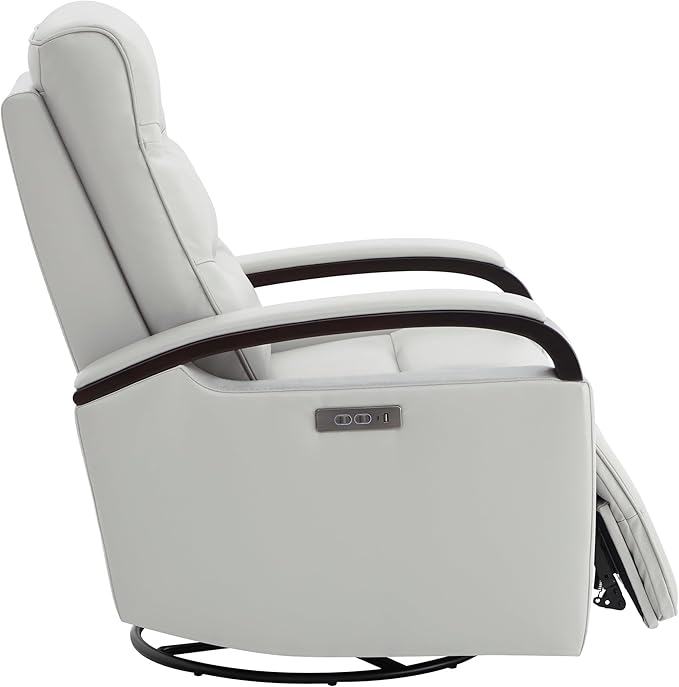 CHITA Genuine Leather Power Swivel Glider Rocker Recliner, FSC Certified Mid Century Modern Recliner Chair for Adults, Adjustable Power Headrest, for Nursery and Living Room, Creamy Grey
