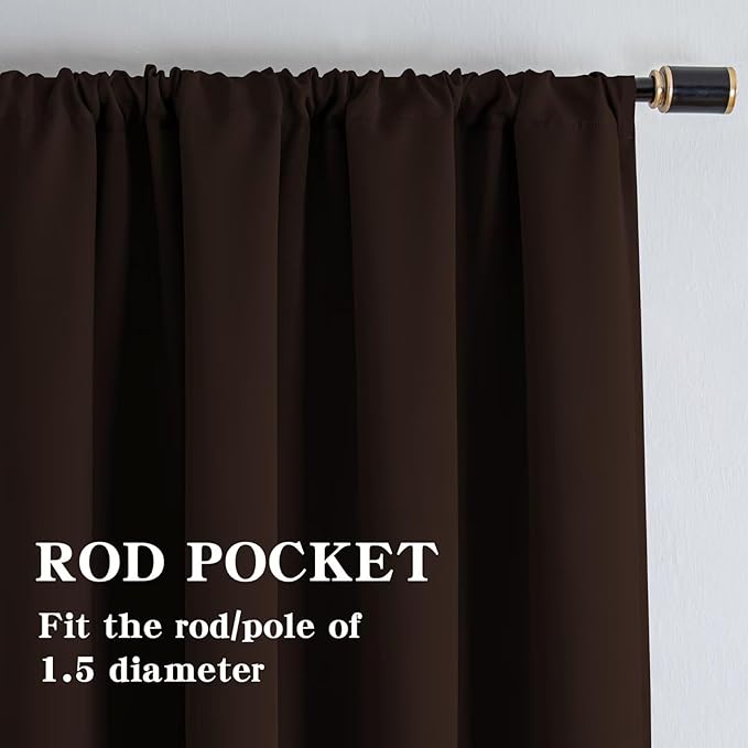 Blackout Curtains 90 Inches Long 2 Panels Set, Chocolate Curtains Thermal Insulated Room Darkening Drapes for Bedroom, Rod Pocket Light Blocking Drapes Living Room(52W × 90L, Chocolate)