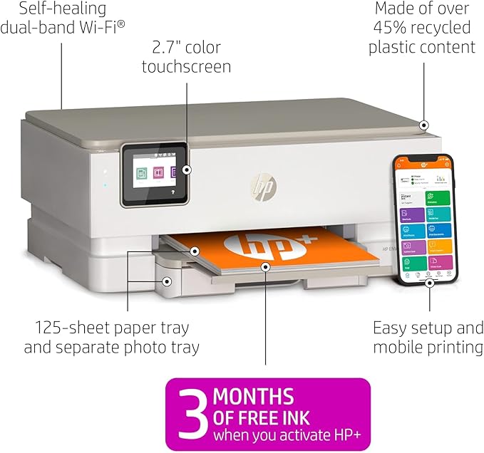 HP ENVY Inspire 7255e Wireless Color Thermal Inkjet Printer, Print, scan, copy, Easy setup,Mobile printing, Best-for-home, 3 month Instant Ink trial included