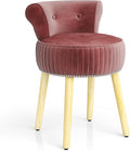 CHARMAID Velvet Vanity Chair for Bedroom, Elegant Accent Chair with Tufted Low Back, Solid Wood Legs, Upholstered Seat, Modern Makeup Stool for Dressing Room, Home Office (Burgundy & Natural)